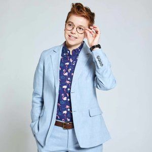 KIRRIN FINCH Sky Blue Linen Blazer Italian Linen {GG43}